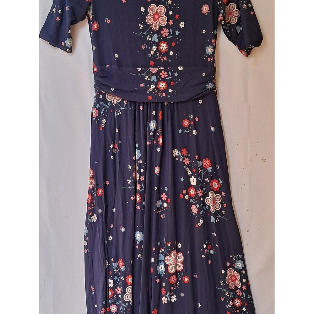 Boden Navy Floral Faux Wrap Midi Dress Short Sleeve Pockets Blue Red US 4L - Picture 8 of 16